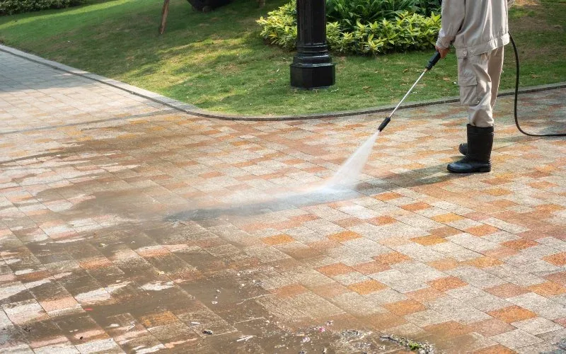 power washing brick driveway